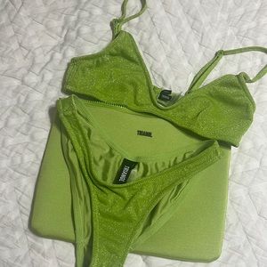 Sparkle Green Triangl Bikini set with bag